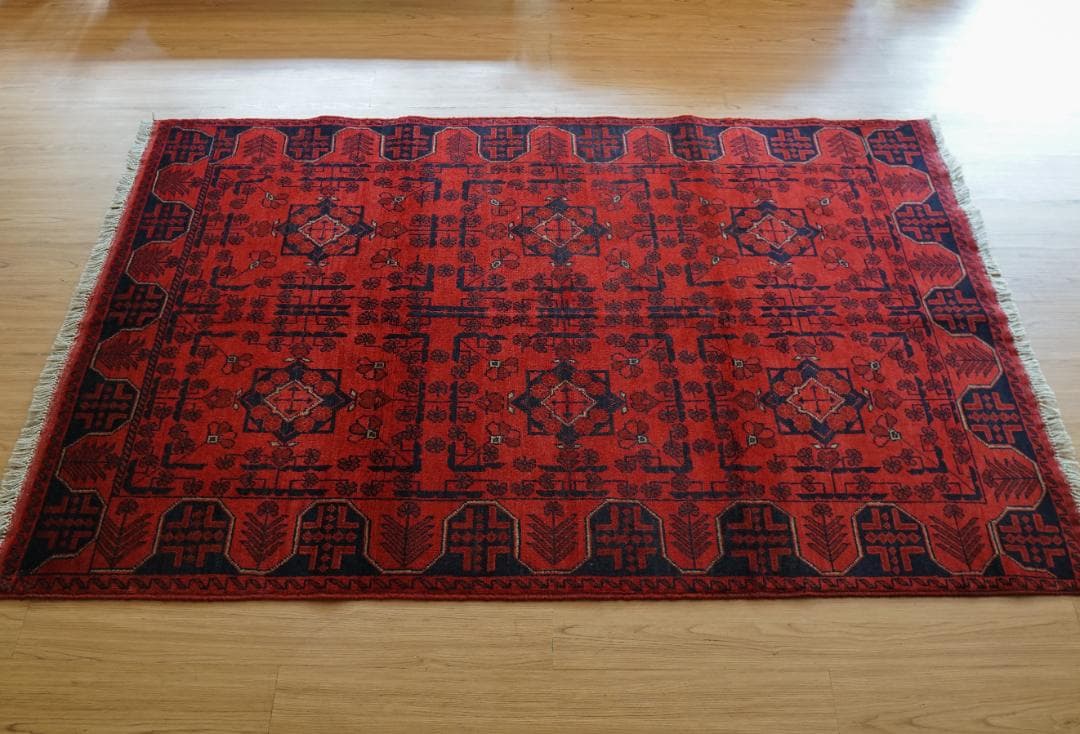 195×121cm アフガニスタン手織り絨毯 カールモハメディ トライバルラグ