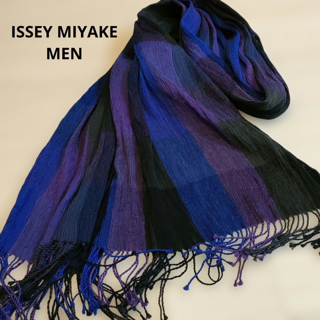 ISSEY MIYAKE MEN チェック柄マフラー　ストール　プリーツ