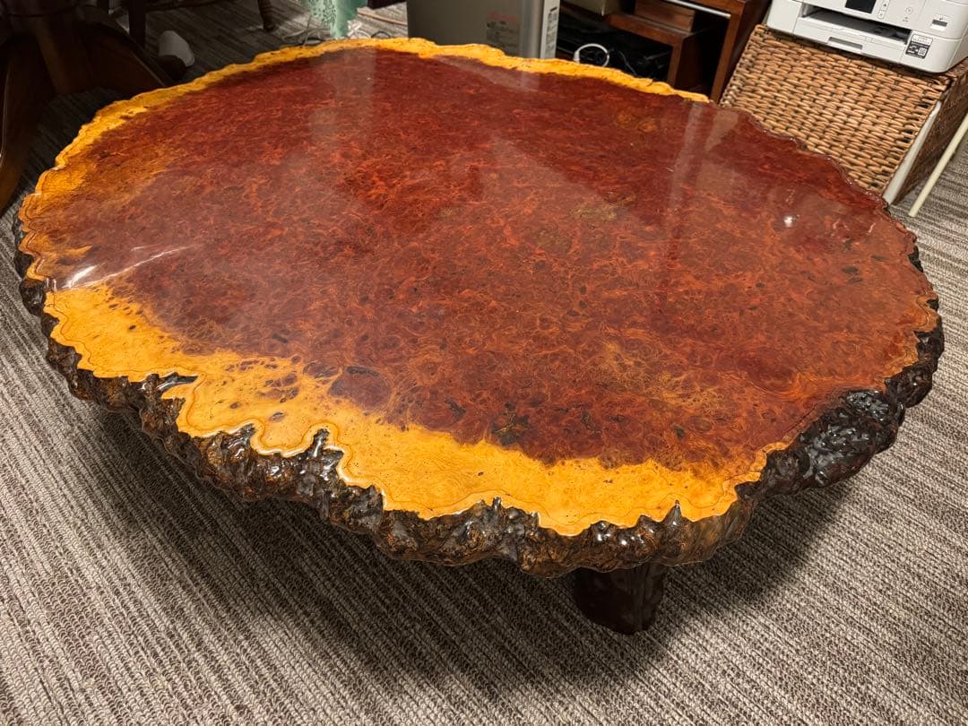 一枚板 オーバル形状の木製座卓 約130cm