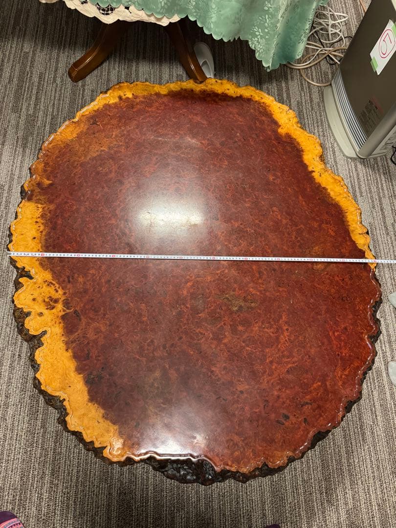 一枚板 オーバル形状の木製座卓 約130cm