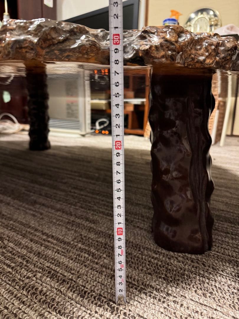 一枚板 オーバル形状の木製座卓 約130cm