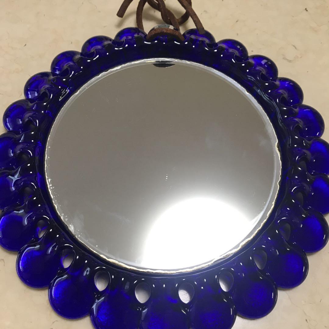 アンティーク　佐々木クリスタル　瑠璃色の鏡♫