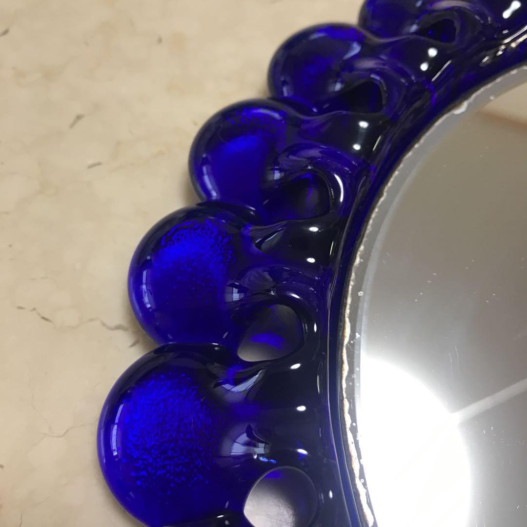 アンティーク　佐々木クリスタル　瑠璃色の鏡♫