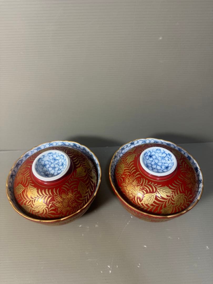 2569  呉福　金襴手　蓋付碗　2客　未使用