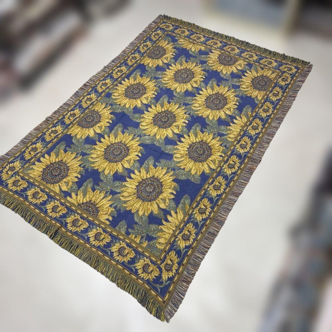 花　ひまわり　向日葵　マルチカバー　ソファカバー　ラグ　186x124