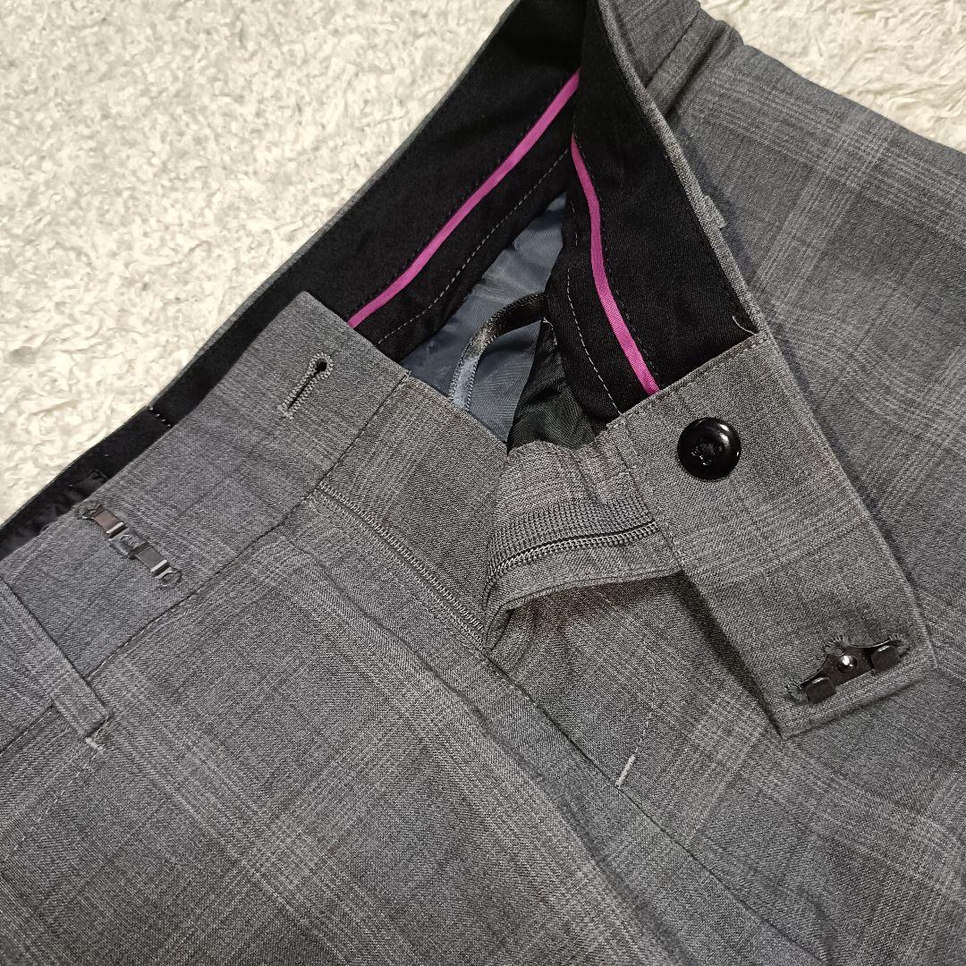 美品＊HILTON ヒルトン チェック パンツスーツ ストレッチ イタリア製生地