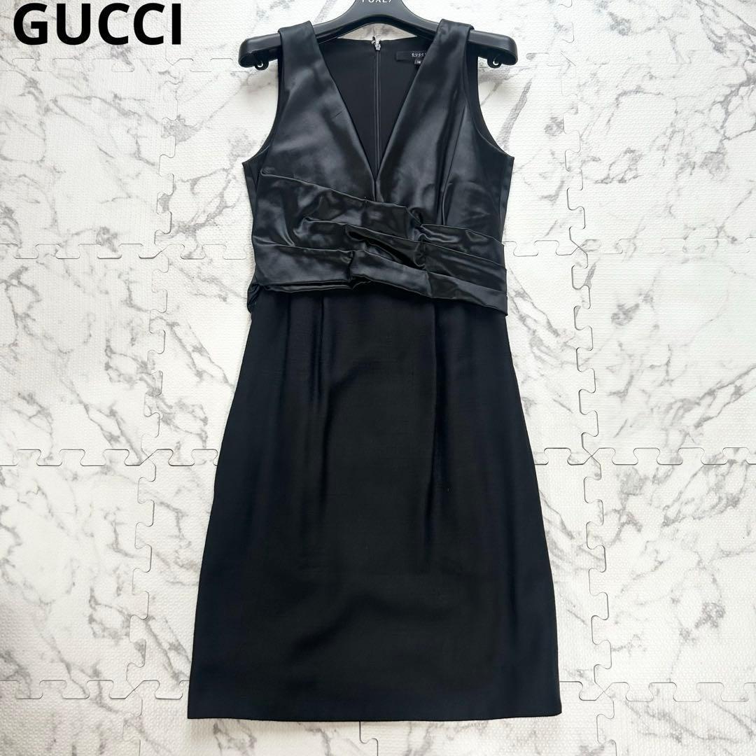 美品♡ グッチ シルク100% ワンピース フォーマル 切替 38 美シルエット