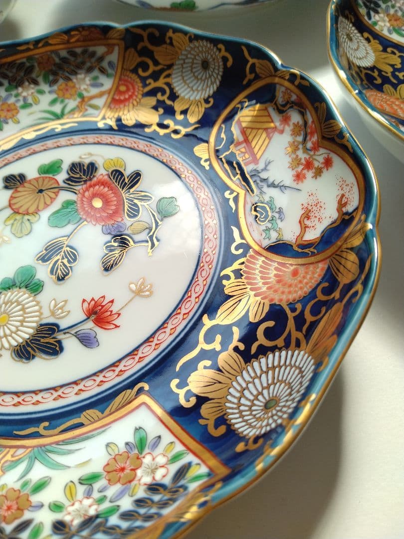 有田焼 其泉作 琳派古伊万里 和皿揃 5客 木箱 金彩 豪華 プレート 手描き