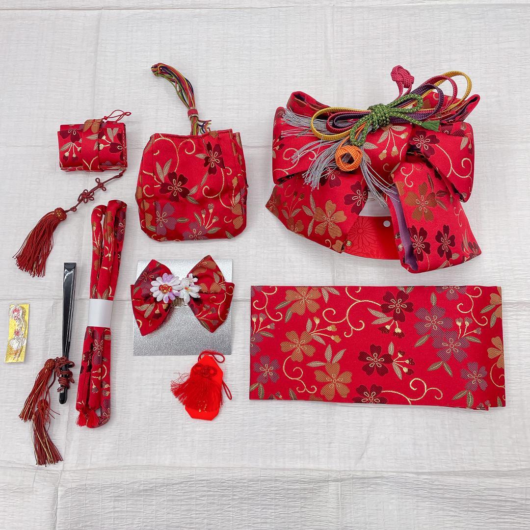 Ｙ★3429★ 女の子 七五三 飾り帯 はこせこセット 女児 帯 巾着袋