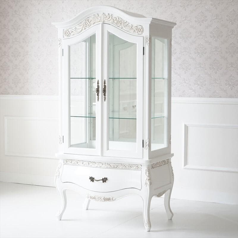 マホガニーの温もり｜ガラス キャビネット WH　ホワイト幅79ｃｍ高さ154ｃｍ