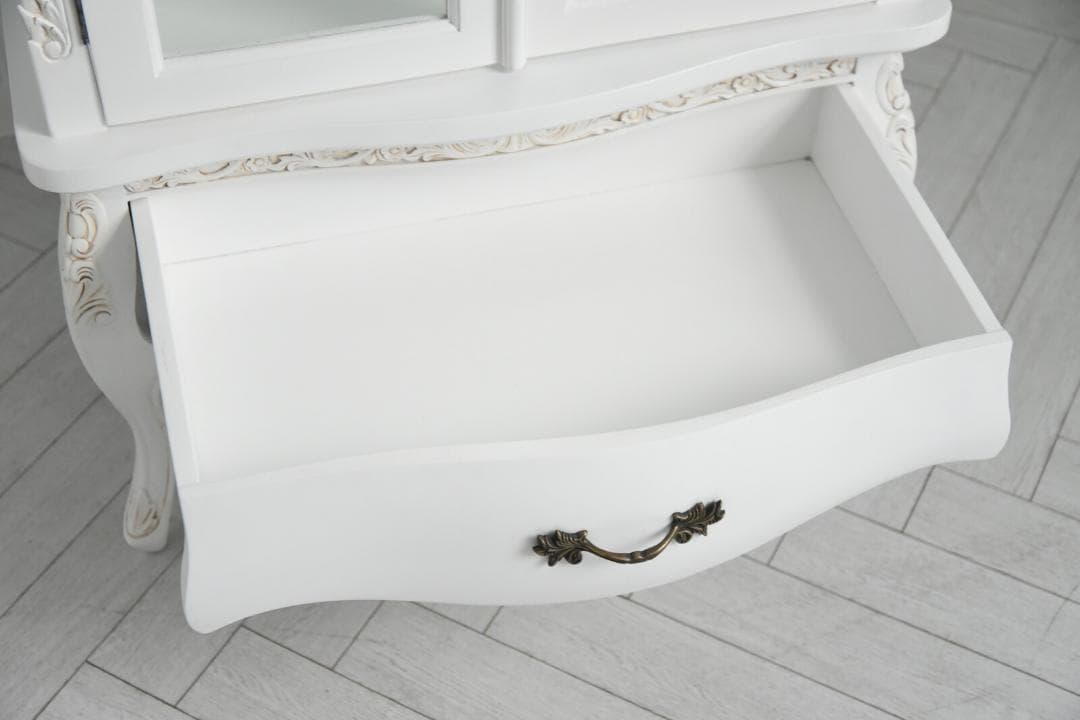 マホガニーの温もり｜ガラス キャビネット WH　ホワイト幅79ｃｍ高さ154ｃｍ