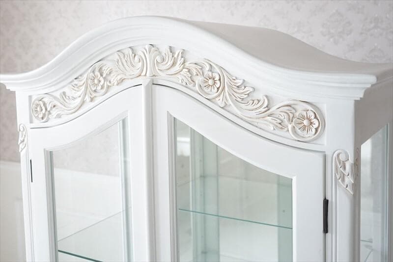 マホガニーの温もり｜ガラス キャビネット WH　ホワイト幅79ｃｍ高さ154ｃｍ