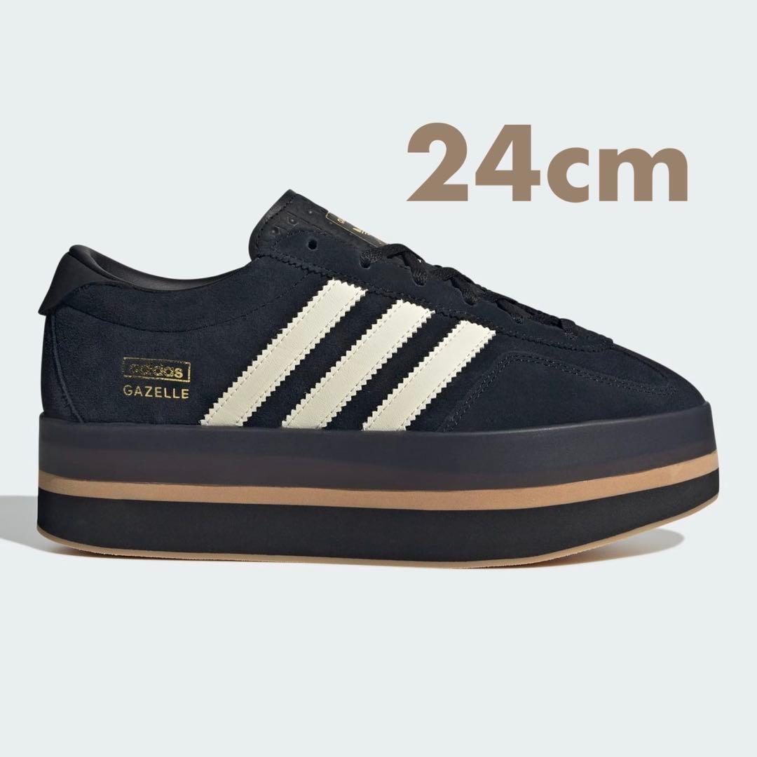 【美品】adidas ガゼル スタック スニーカー 24cm 黒 厚底