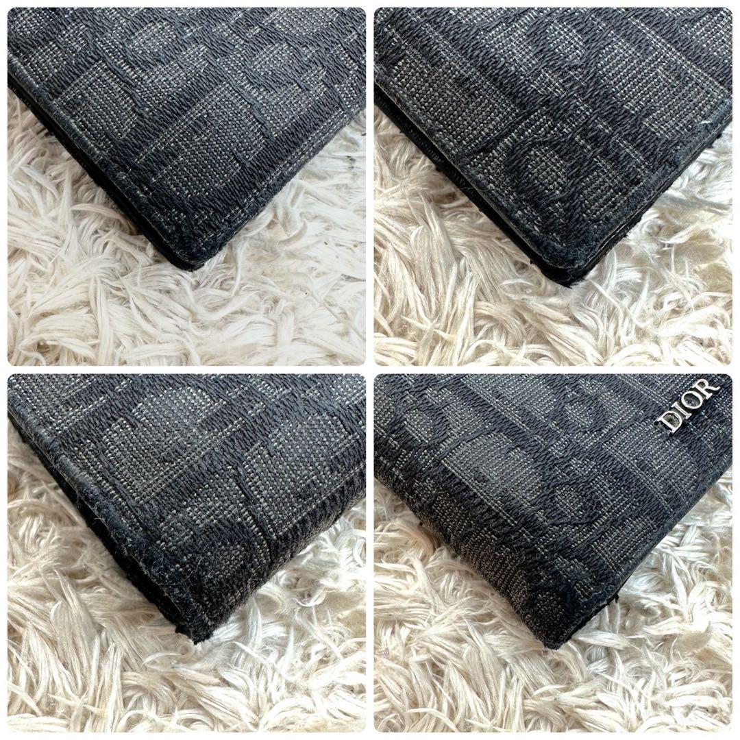 【美品】クリスチャンディオール 二つ折り財布 ブラック キャンバス トロッター