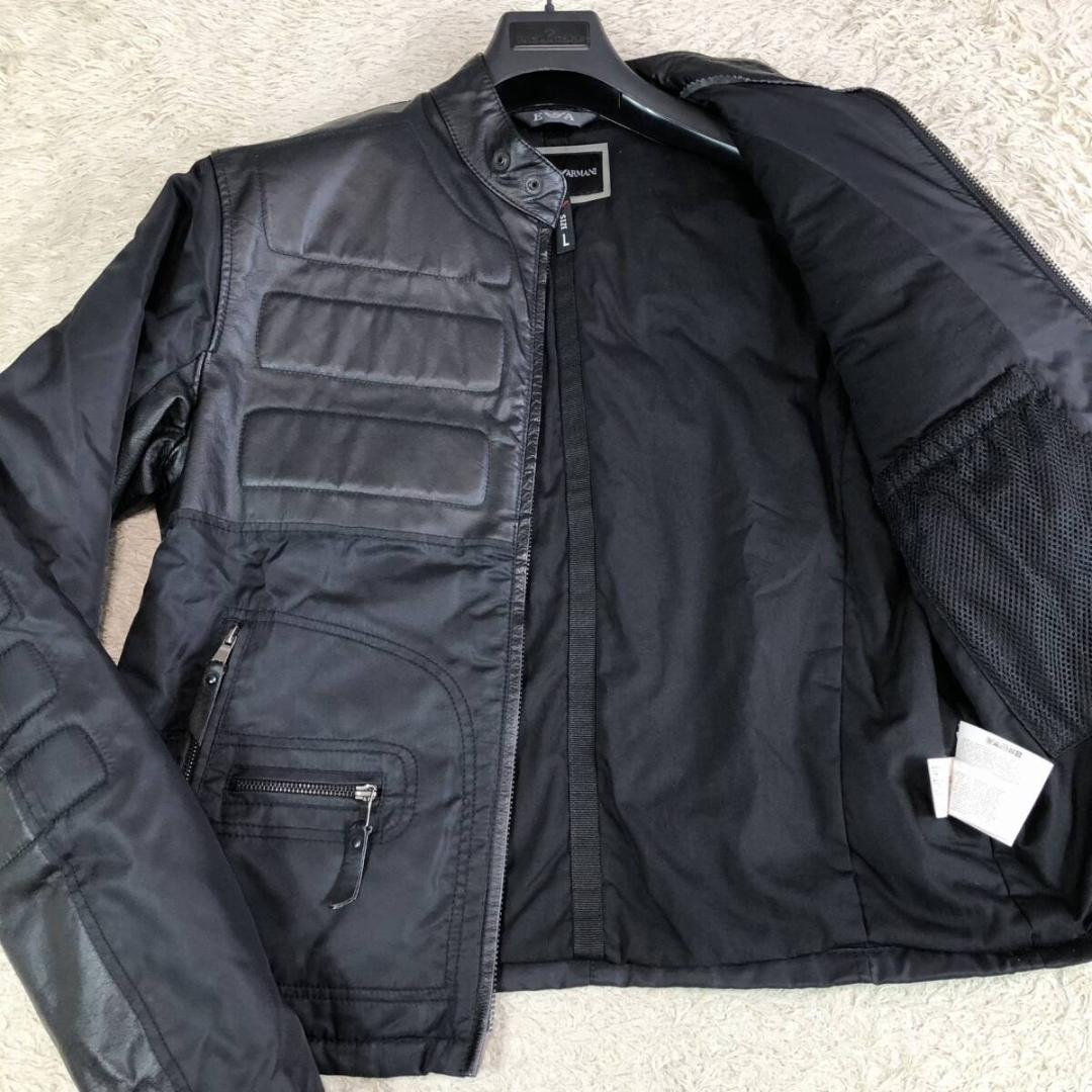 エンポリオアルマーニ ライダース ジャケット L レザー 切替 牛革 カウレザー