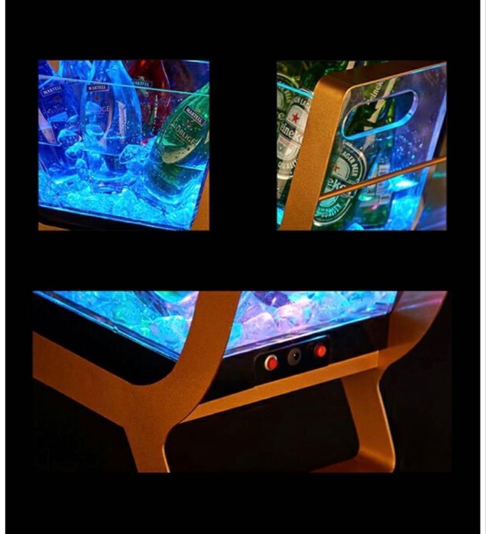 光る ワインクーラー 大型 長方形 台座付き マルチカラー 充電式 アクリル製