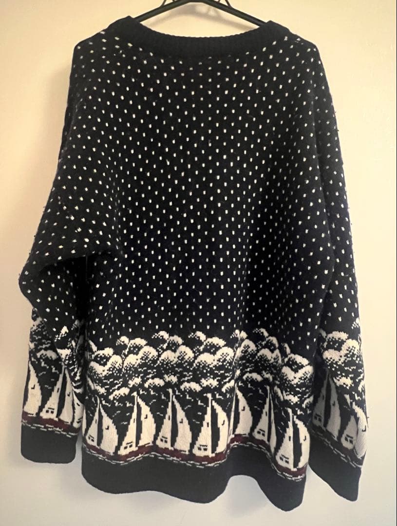 【Feeet購入】ボート柄 ニットカーディガン バーズアイ ノルディック