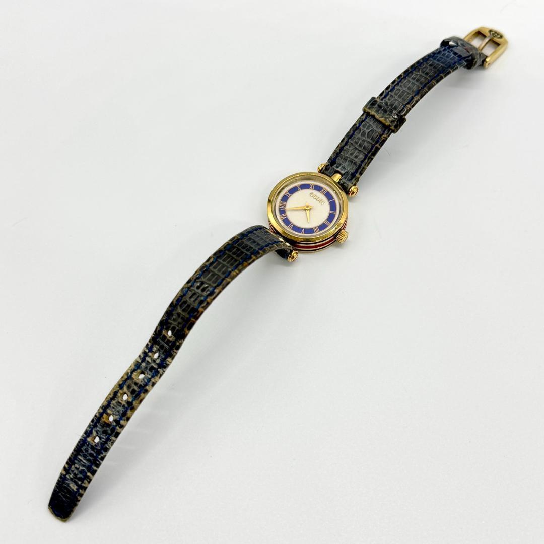 稼働品 GUCCI グッチ 腕時計 シェリーライン 白文字盤 クォーツ 青 2針