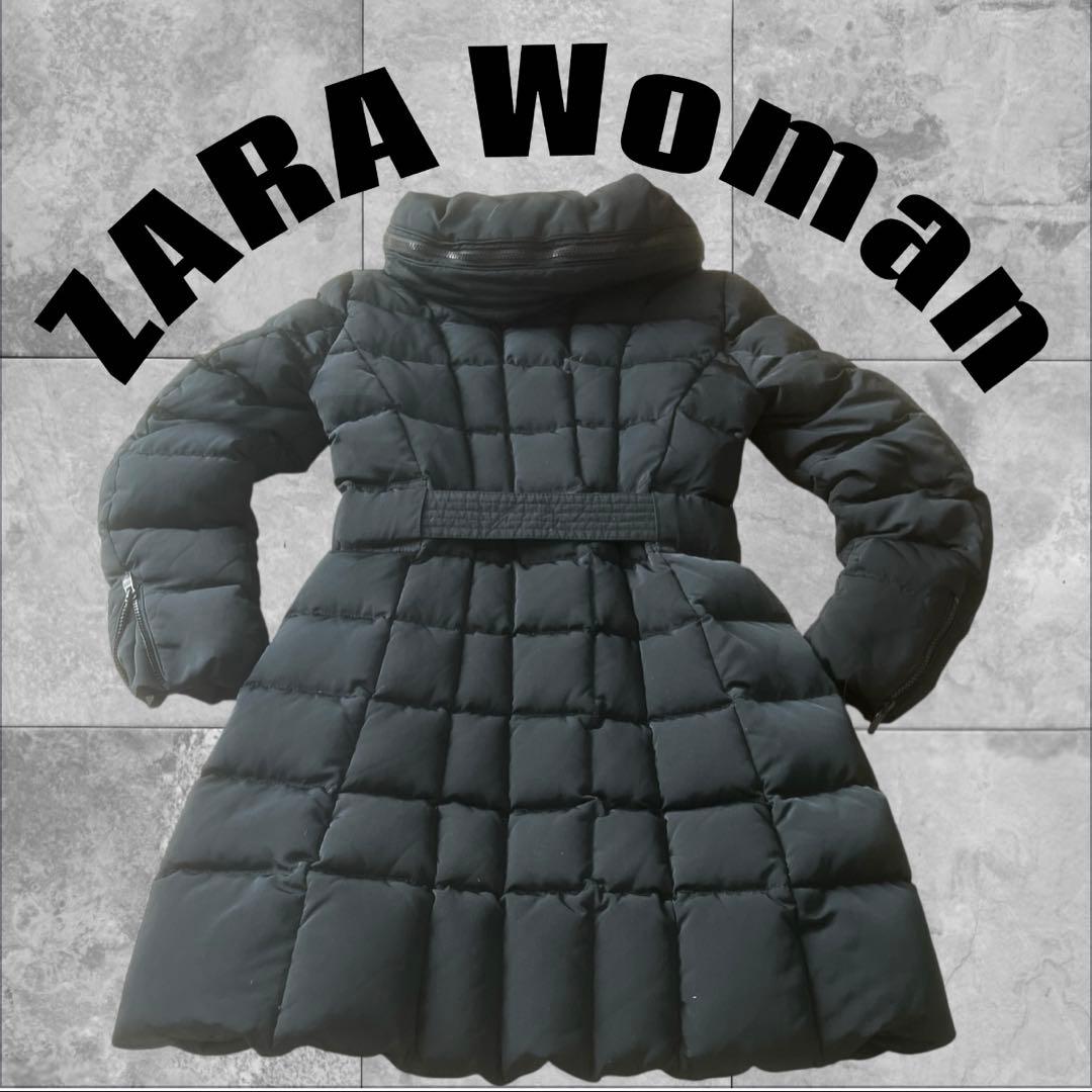 ★美品★ZARA くびれ　ロングダウン　ザラ　ショールカラー　ベルト　撥水