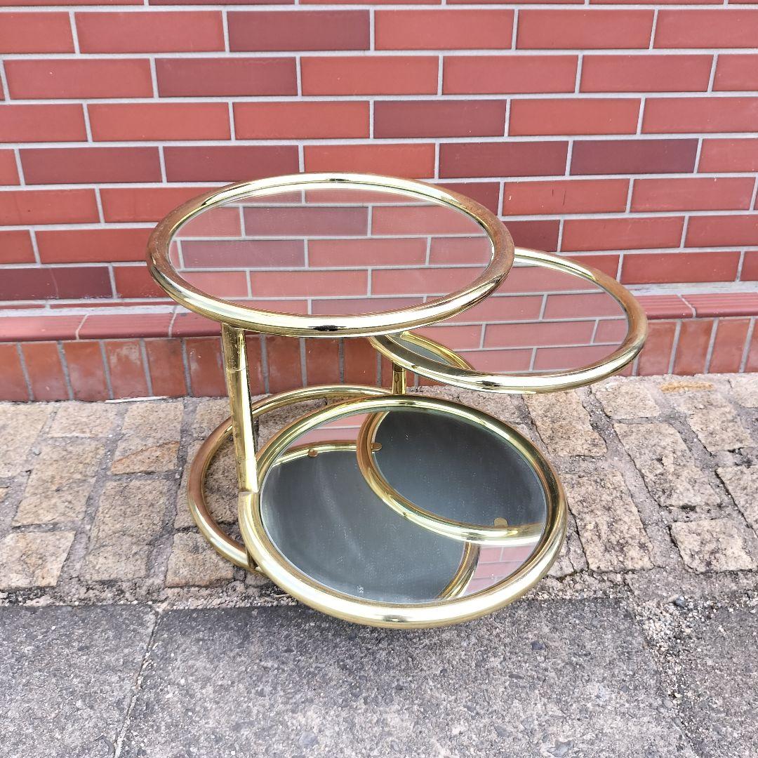 値下げ！ミッドセンチュリーデザイン 3段ラウンドテーブル ガラスサイドテーブル