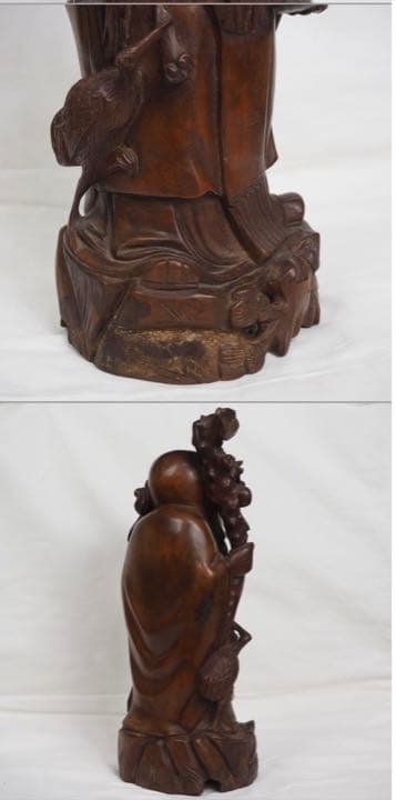 送料無料　清時代 龍眼木彫刻寿老人　高さ31ｃｍ