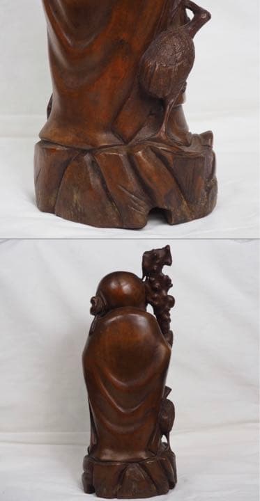 送料無料　清時代 龍眼木彫刻寿老人　高さ31ｃｍ