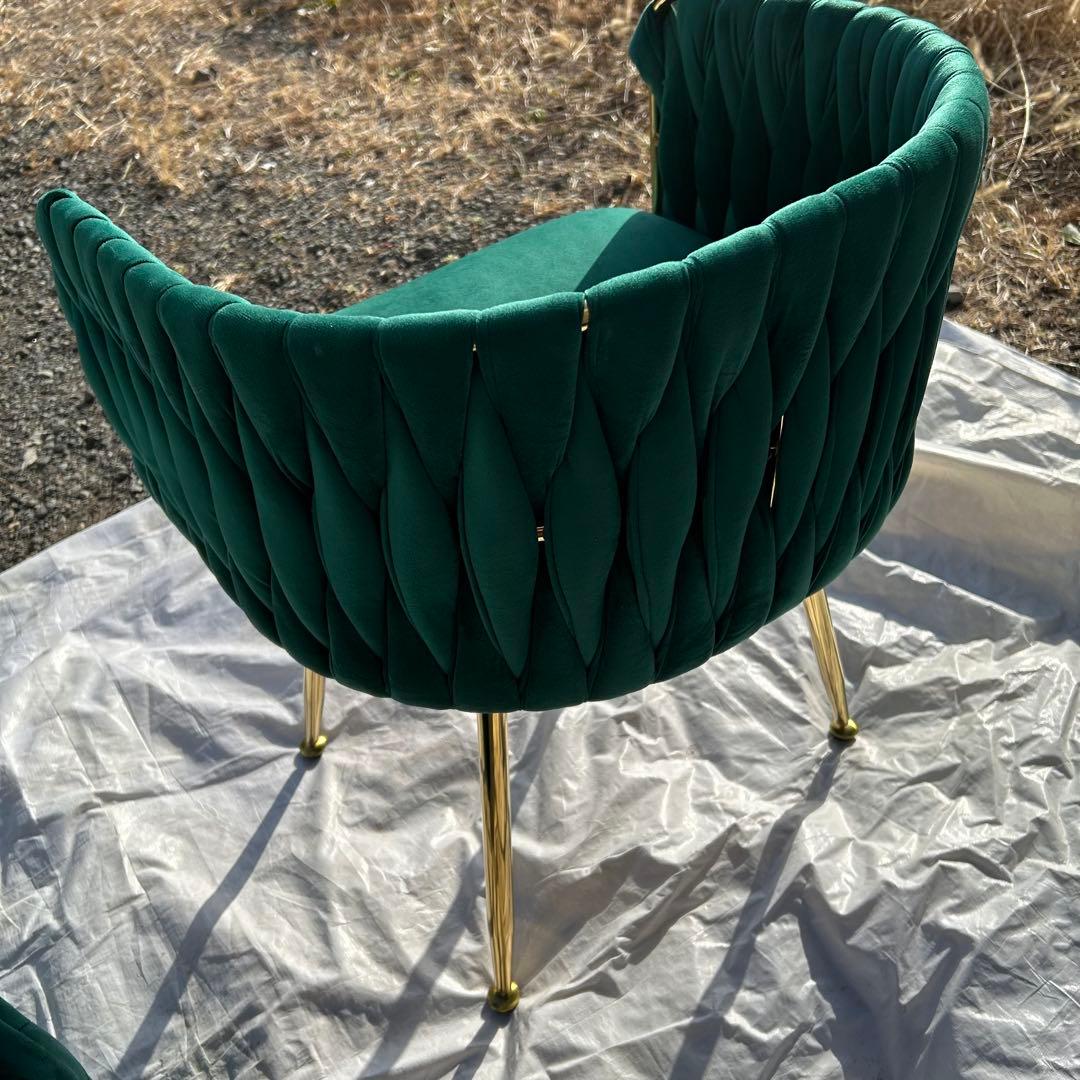 チェアのみ　ダークグリーン ベルベット 1人掛けソファ　オットマン
