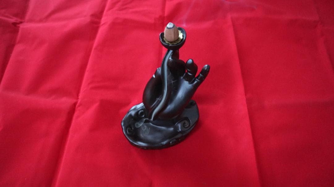 香炉 お香立て 黒檀 倒流香 逆流香 仏手 風水 ヨガ  瞑想 精神安定