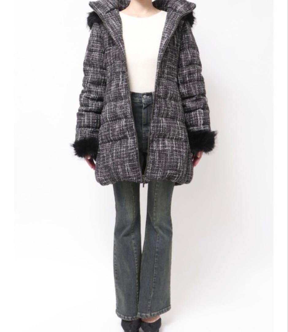 最安値！RESEXXY ファー付きダウンジャケット Mサイズ ツイード白黒生地