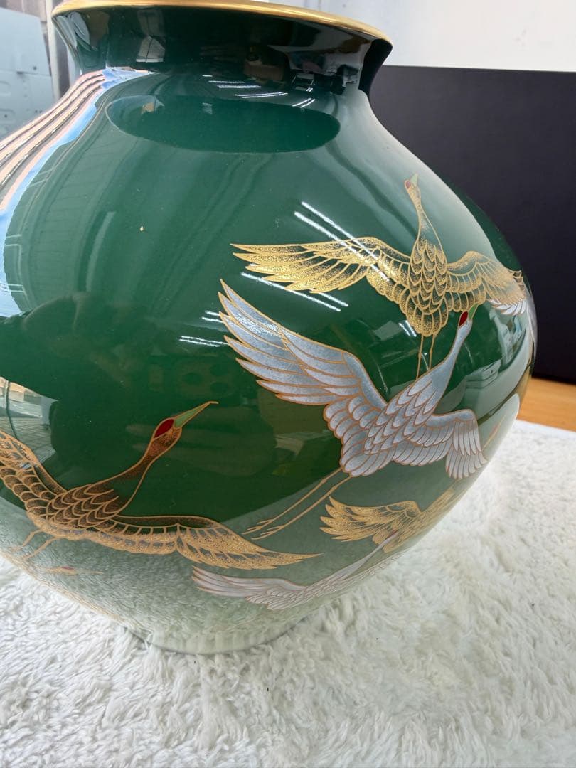 緑色の鶴の花瓶 木箱付き
