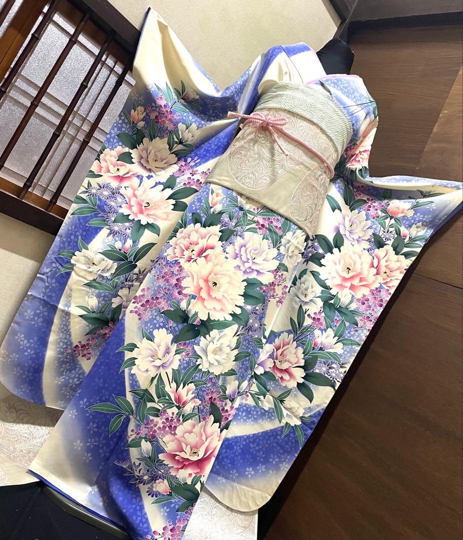 振袖 フルセット6点サイズM〜Ｌ枝花文　暈し染め　正絹