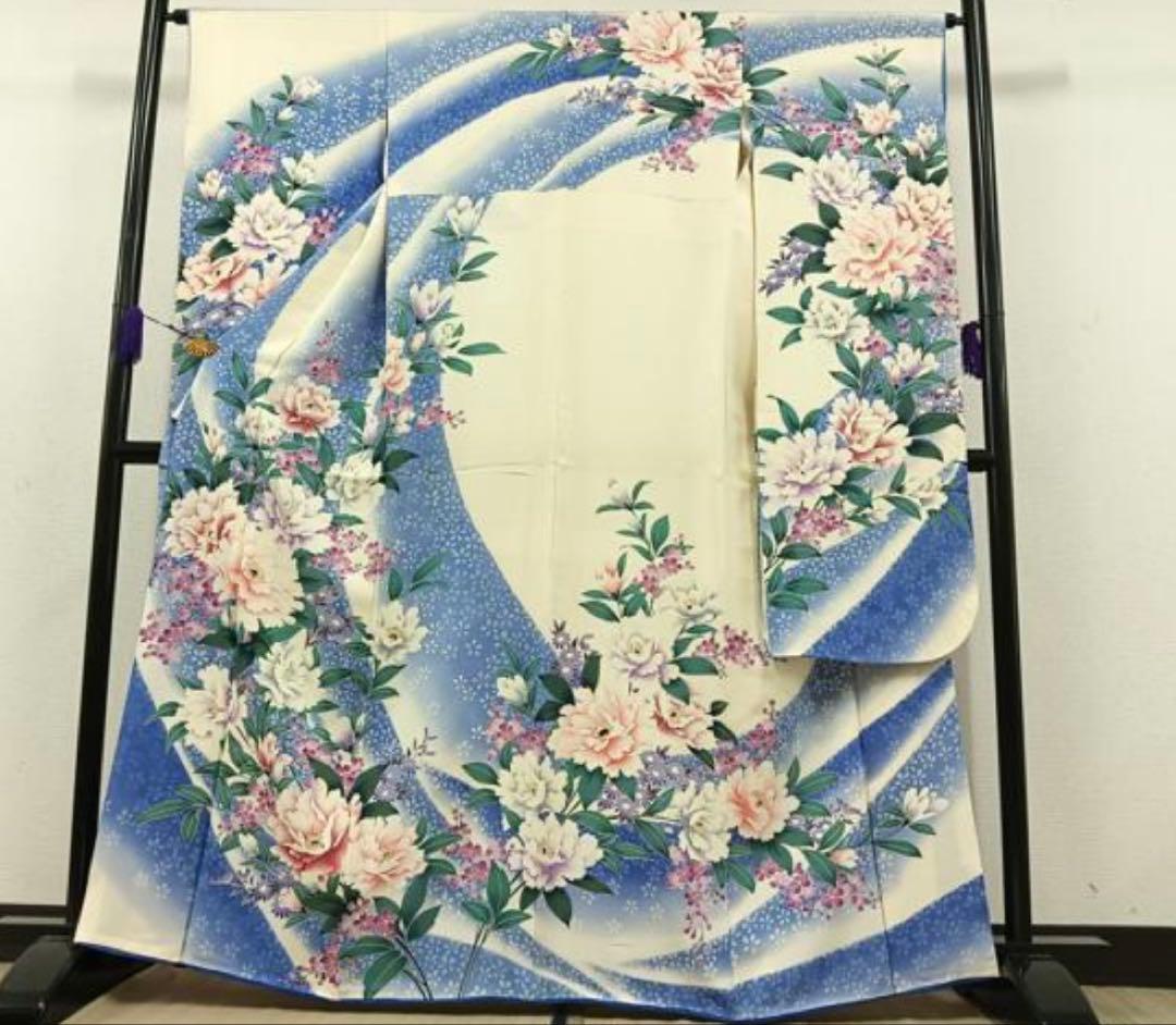 振袖 フルセット6点サイズM〜Ｌ枝花文　暈し染め　正絹