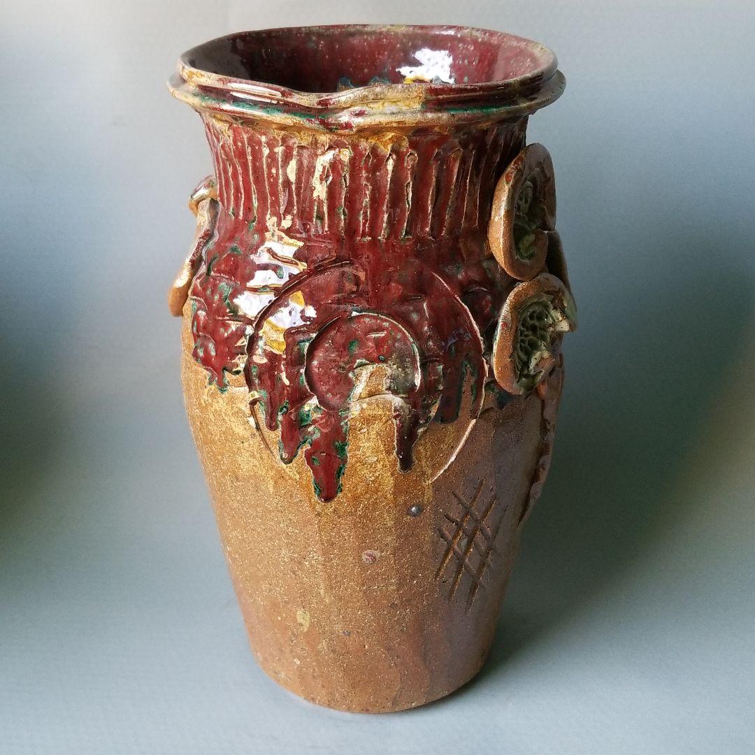 信楽焼傘立て  手ひねり南蛮耳付き 高さ４６cm