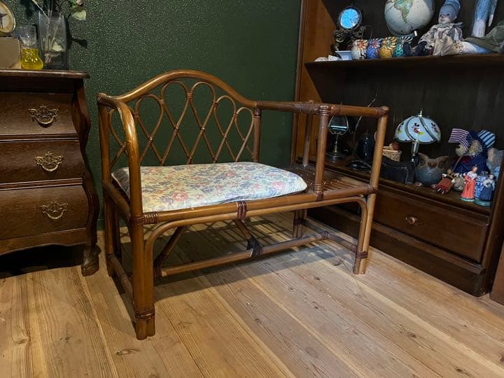 テレフォンベンチ 籐 ラタン インテリア 昭和レトロ 椅子 テーブル