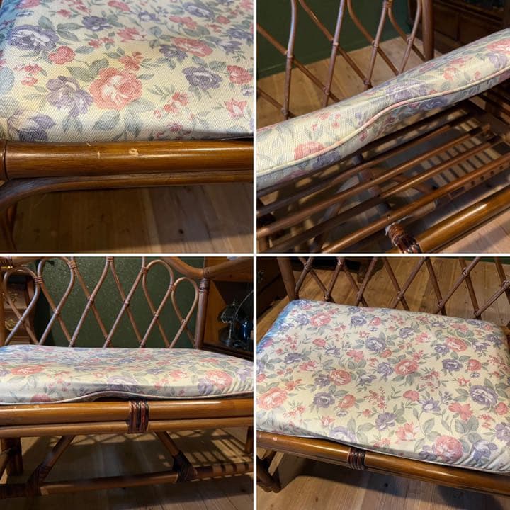 テレフォンベンチ 籐 ラタン インテリア 昭和レトロ 椅子 テーブル