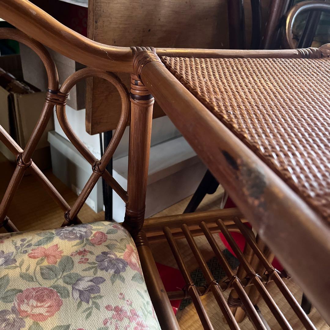 テレフォンベンチ 籐 ラタン インテリア 昭和レトロ 椅子 テーブル