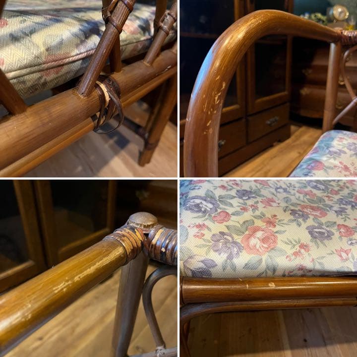 テレフォンベンチ 籐 ラタン インテリア 昭和レトロ 椅子 テーブル