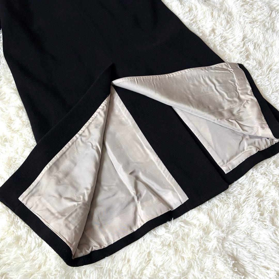 バーバリー カシミヤ混 ダブルチェスターコート ロング マキシ丈 ブラック L