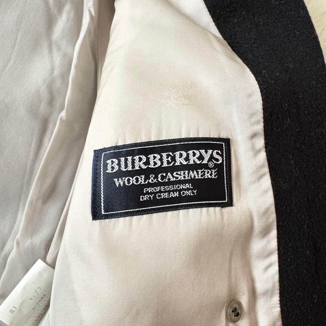 バーバリー カシミヤ混 ダブルチェスターコート ロング マキシ丈 ブラック L