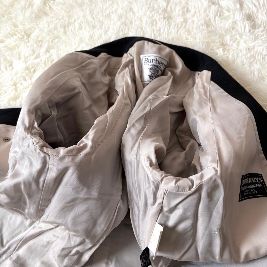 バーバリー カシミヤ混 ダブルチェスターコート ロング マキシ丈 ブラック L