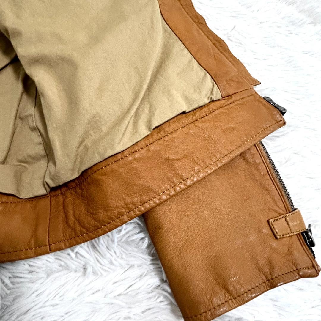 ポールスミス シングルライダース 革ジャン 本革 キャメル メンズ