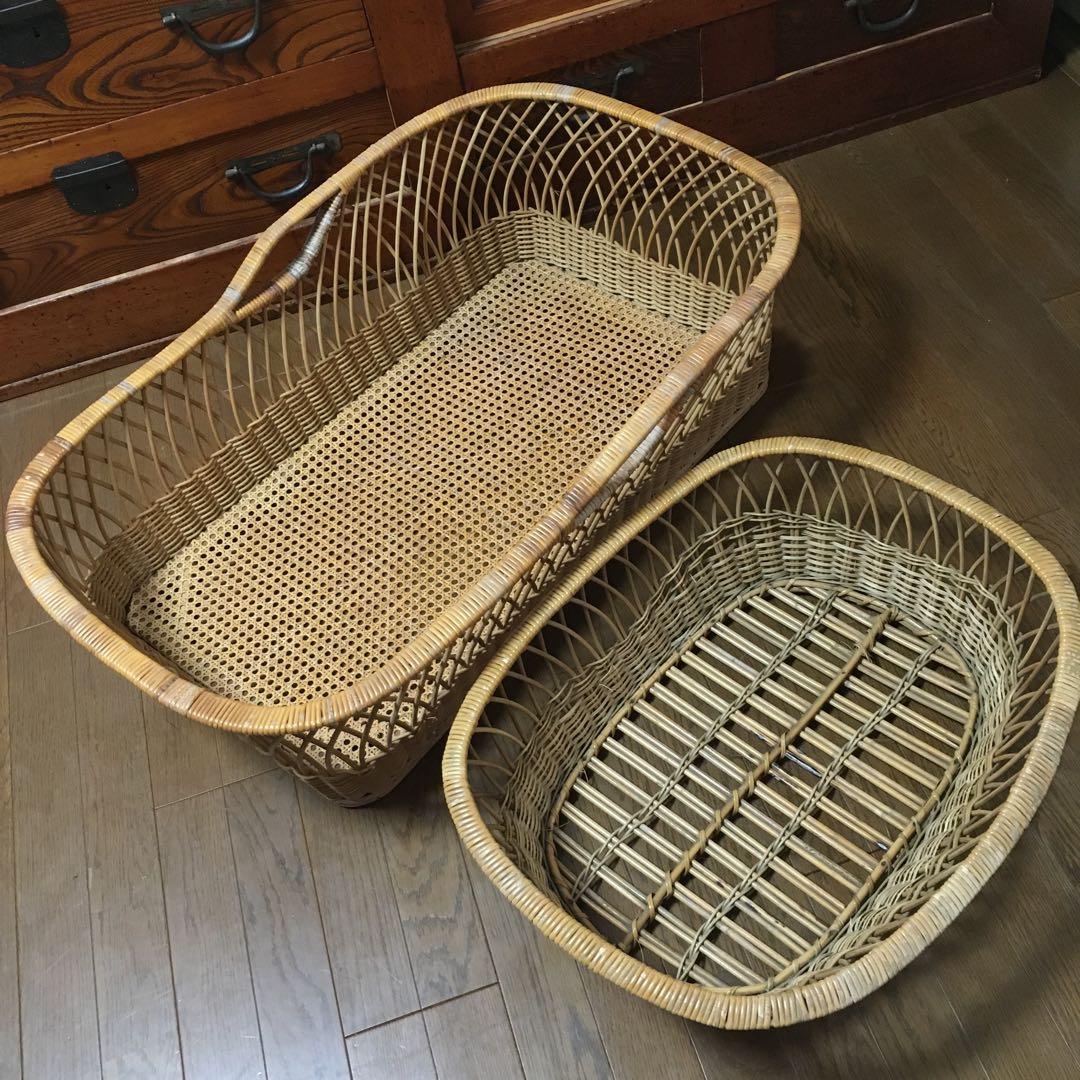 アンティーク脱衣籠　天然素材　二個セット　当時物　最終お値下げ