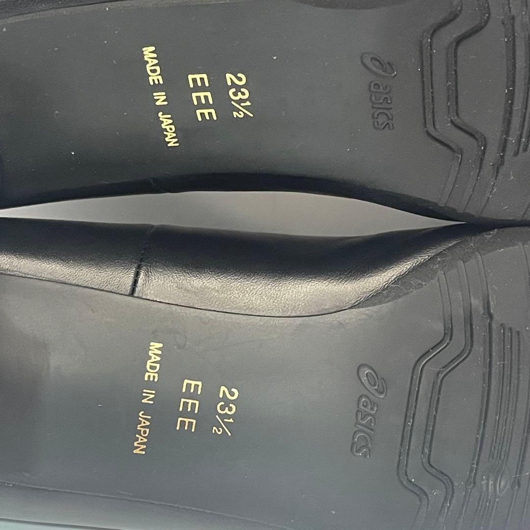 【美品】アシックスpedala ペダラ ローヒールパンプス 3E ワイド 黒 革