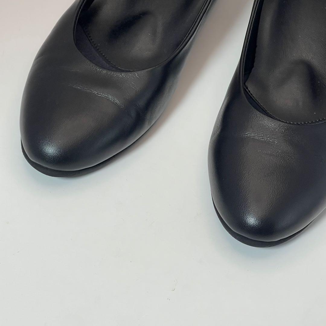 【美品】アシックスpedala ペダラ ローヒールパンプス 3E ワイド 黒 革