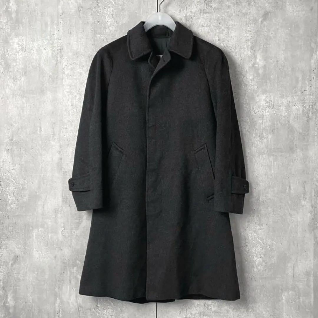 英国製 カシミア100% アクアスキュータム ウールコート 濃グレー 比翼 美品
