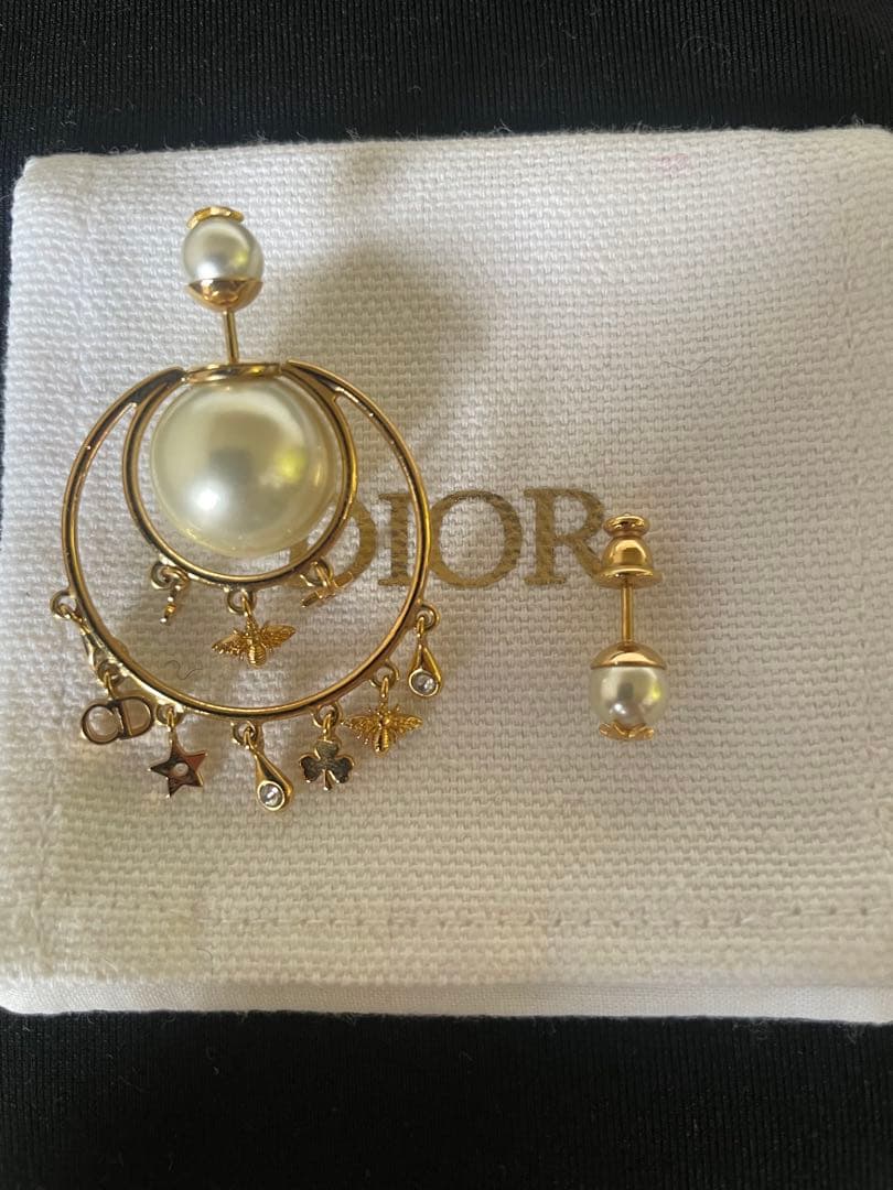 クリスチャンディオール Dior パール ゴールド フープピアス