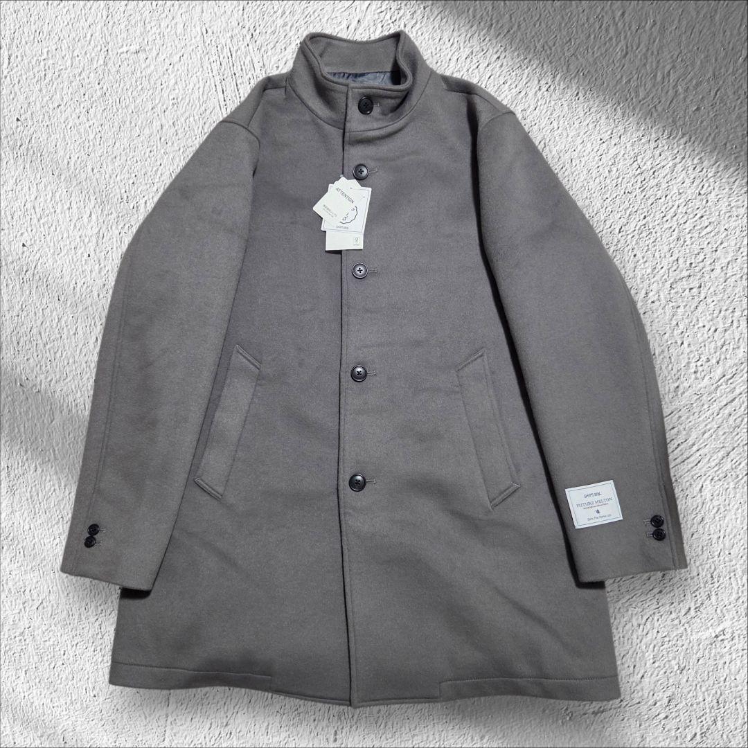 ​【新品】SHIPS any メルトン ウール スタンドカラー コート XL