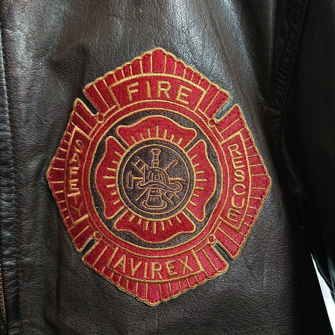 AVIREX★牛革 リアルレザー バックプリント レザージャケット 茶 L