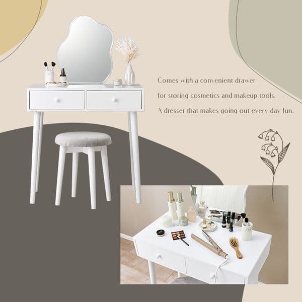 ドレッサー 約幅75×奥行48×高さ123.5cm ホワイト 組立品