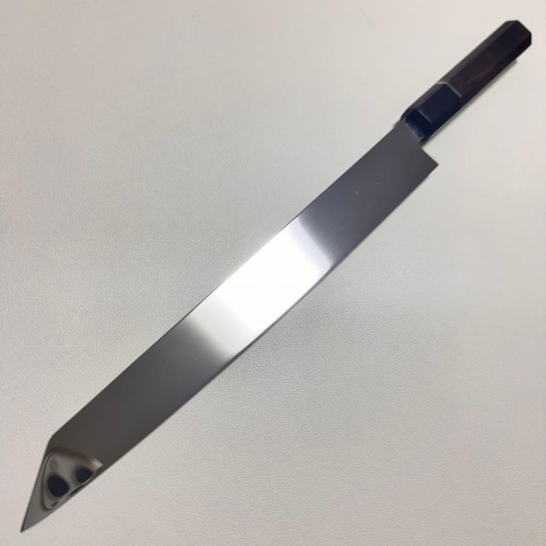 270mm 切付柳刃包丁 鏡面　黒檀黒水牛八角柄 刺身包丁 【全鋼】